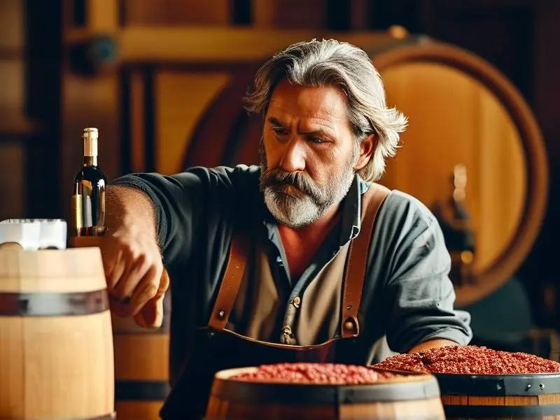 酿酒师检查自酿白酒发酵过程