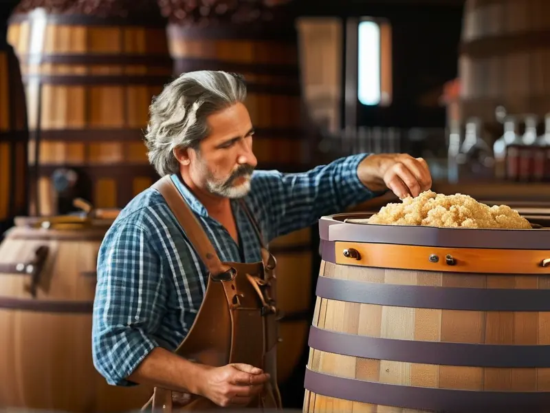 酿酒师检查酒醅的自酿白酒过程