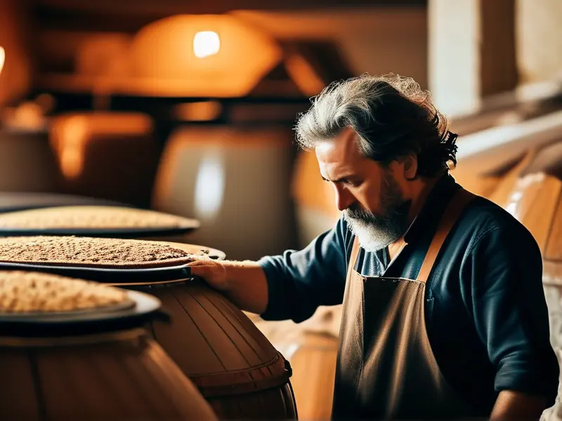 酿酒师检查白酒发酵过程