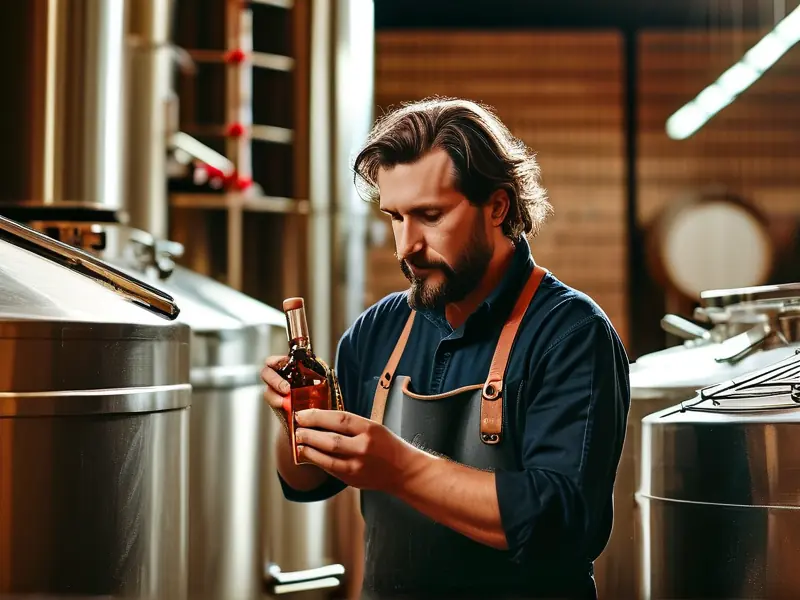 酿酒师检查自酿白酒的色泽和气味