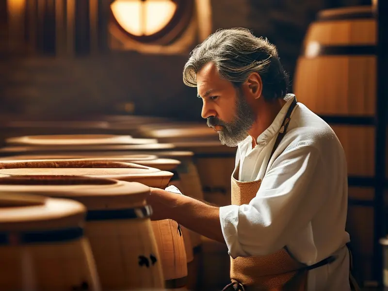 酿酒师检查高度白酒发酵过程