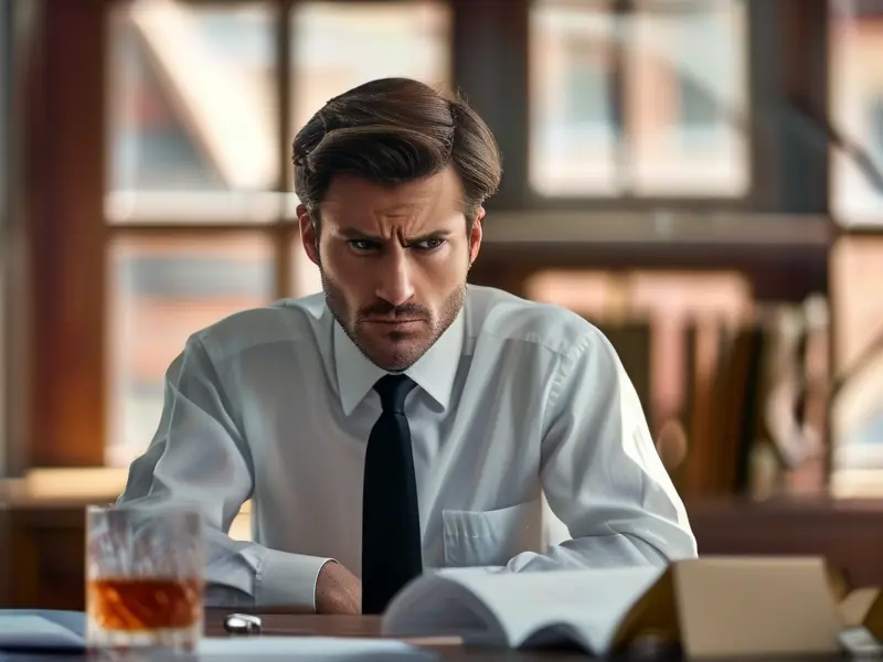 公务员面对酒驾法律文件时的严肃表情