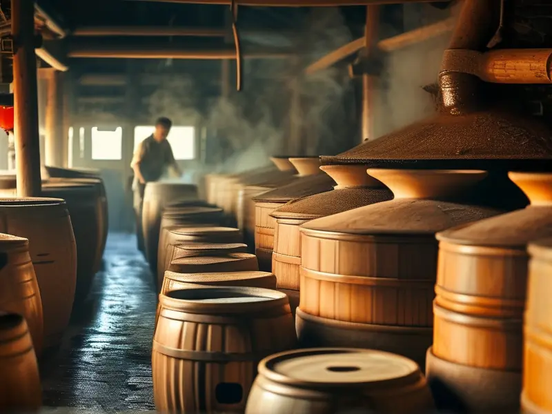 古法酿酒师傅进行蒸馏操作实拍