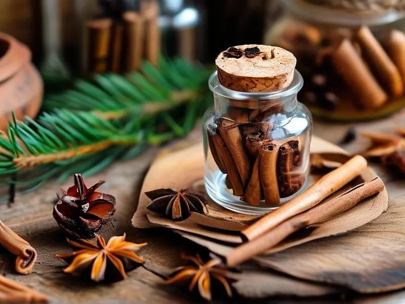 桂皮酒原料准备：玻璃罐中浸泡的桂皮与酒精