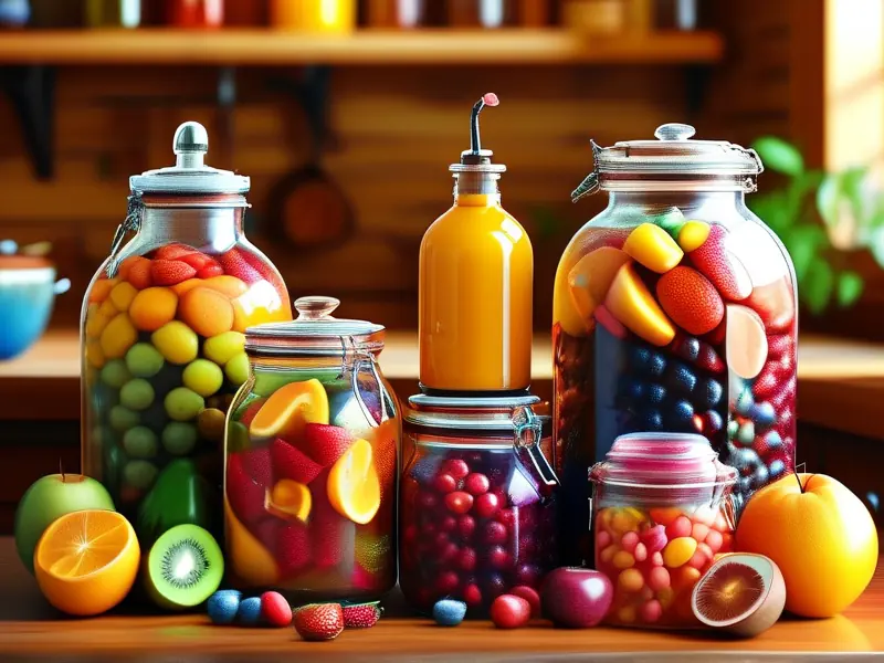 自制不放白酒的果酒原料与发酵工具展示