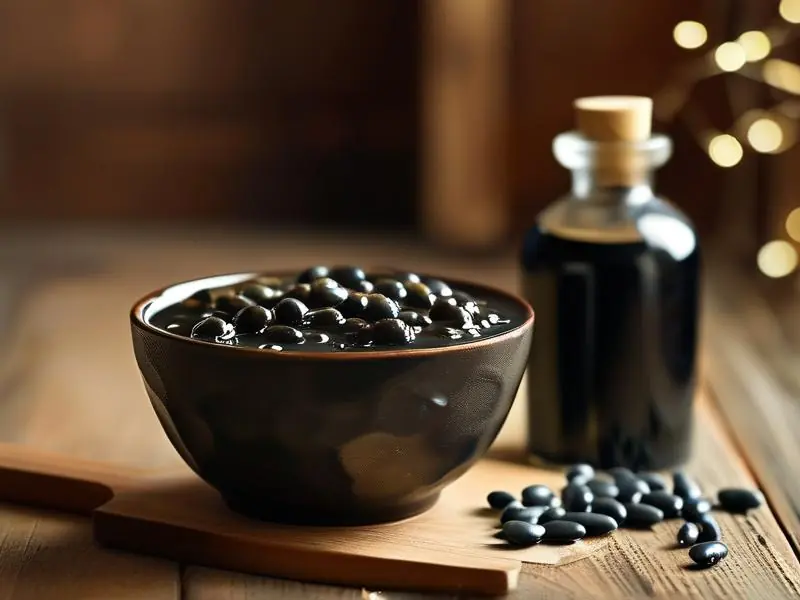 泡制完成的黑豆酒特写