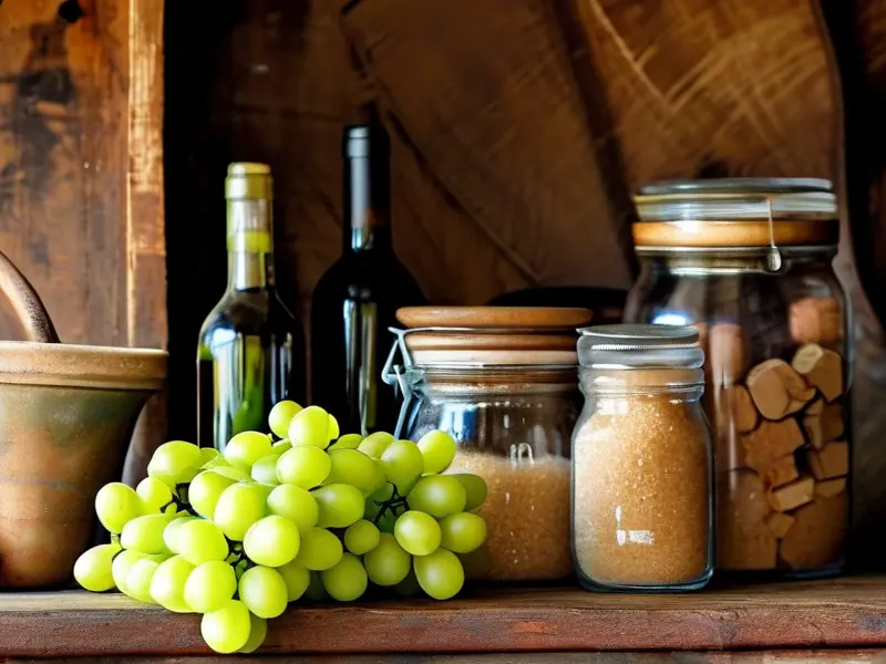 家常自制葡萄酒所需材料摆放图