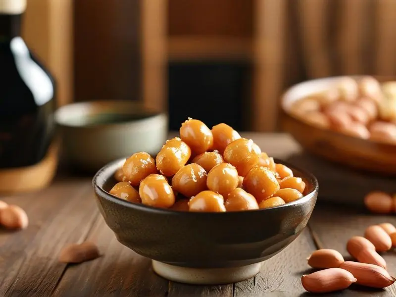 金黄酥脆的酒花生米与酿酒器具摆拍