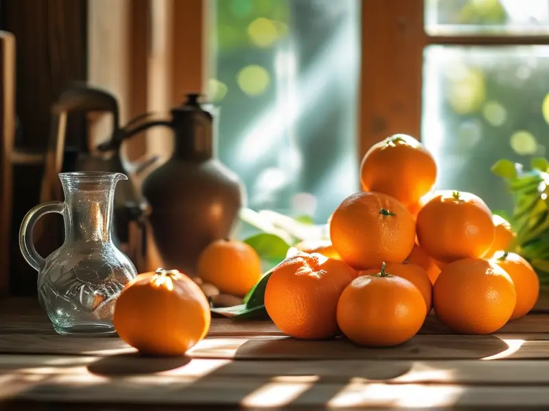 新鲜桔子和酿酒工具准备制作桔子酒