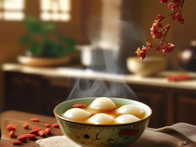 老米酒煮汤圆的成品图
