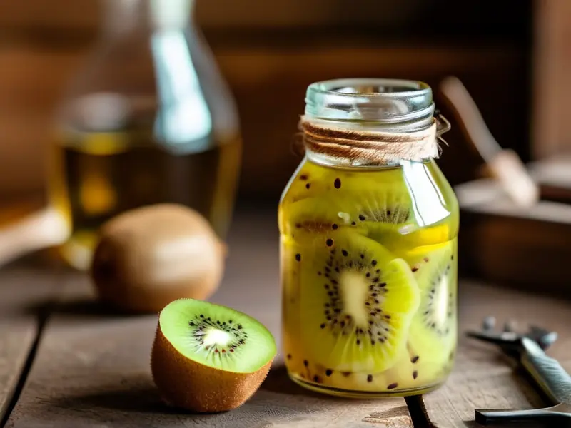 自制猕猴桃酿酒原料与发酵过程实拍