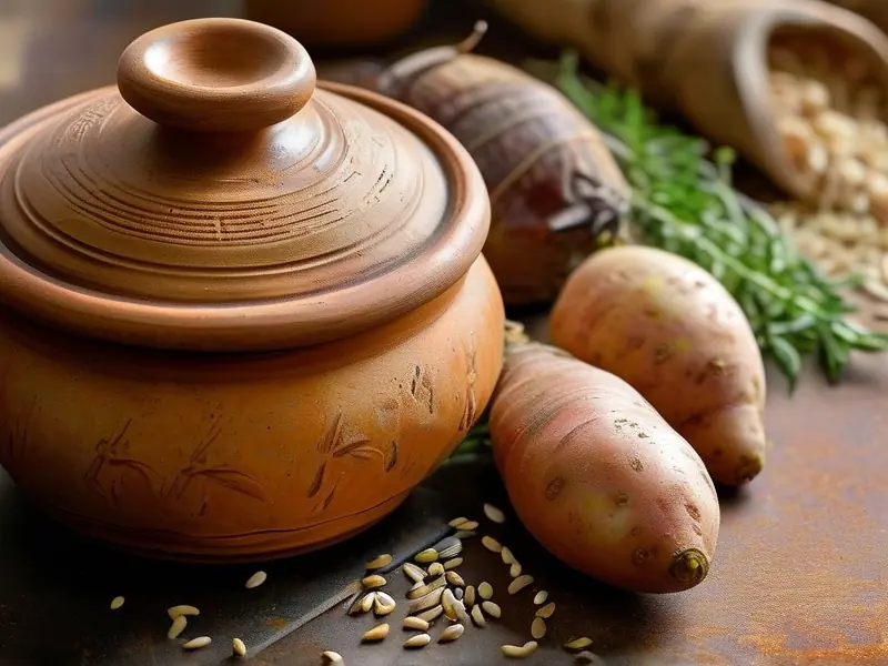 自制红薯酒曲原料与容器展示