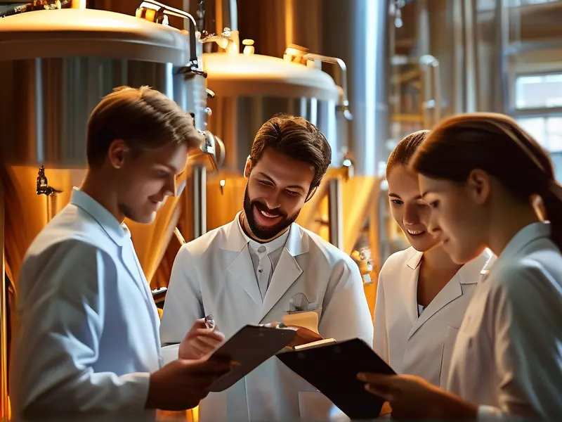 酿酒工程师在现代化酒厂工作的场景