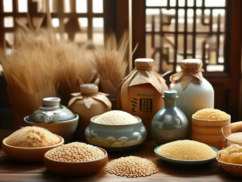 酿造白酒常用粮食展示:高粱、玉米、大米和小麦