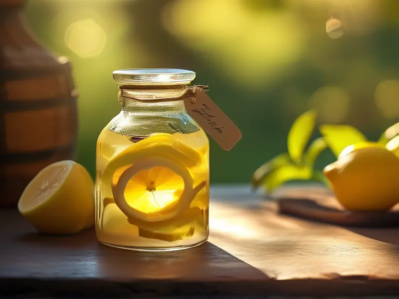 自制柠檬酒原料与成品展示图