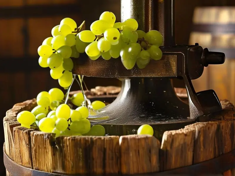 葡萄压榨与发酵过程示意图