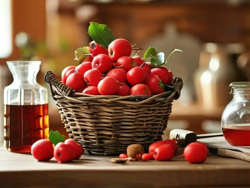 新鲜山楂和酿酒工具准备制作山楂果酒