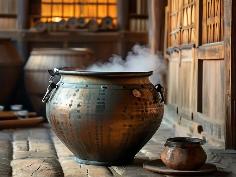 酿酒师使用铜制冷却管为刚蒸馏的烧酒快速降温