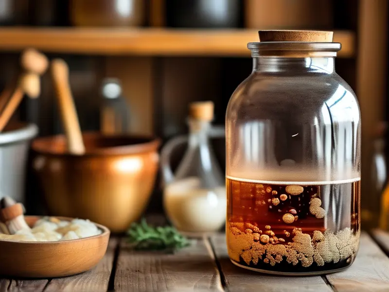 生料酿酒发酵过程实拍图,展示酒醅冒泡状态