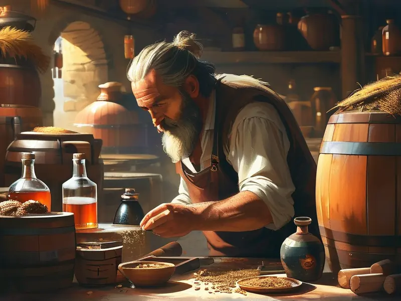 酿酒师调配白酒的场景