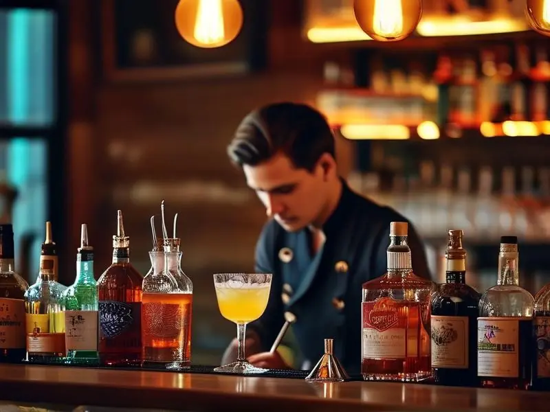 专业调酒师在酒吧中调制鸡尾酒