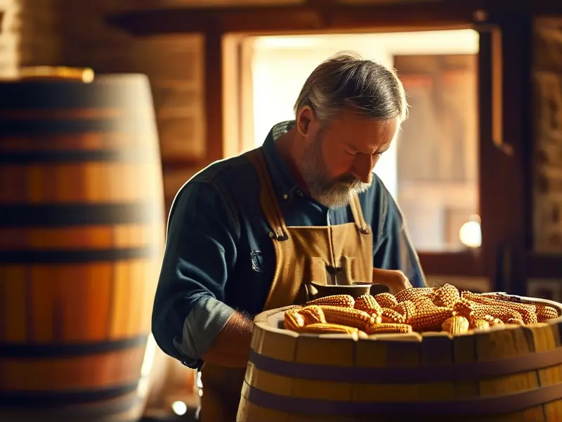 酿酒师检查小曲玉米酒发酵过程