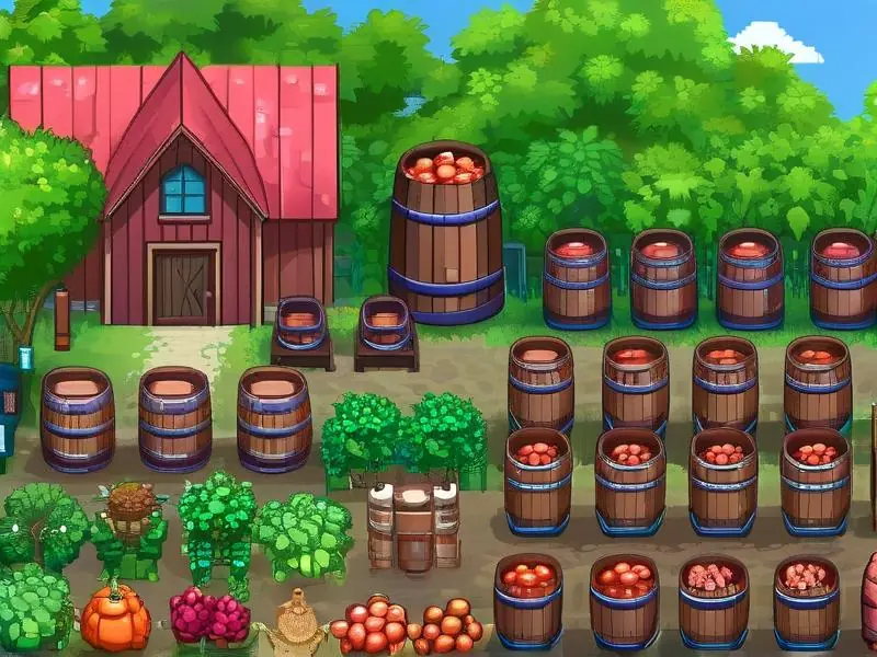 星露谷酿酒原料与酿酒桶展示