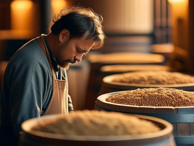 酿酒师检查白酒发酵过程