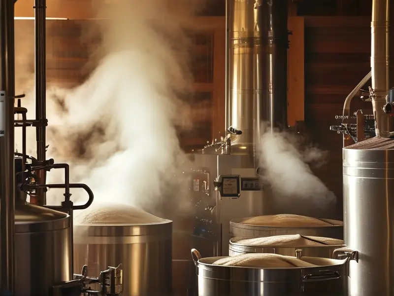 酿酒师操作蒸酒设备