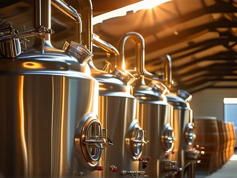 现代化不锈钢酿酒设备工作场景