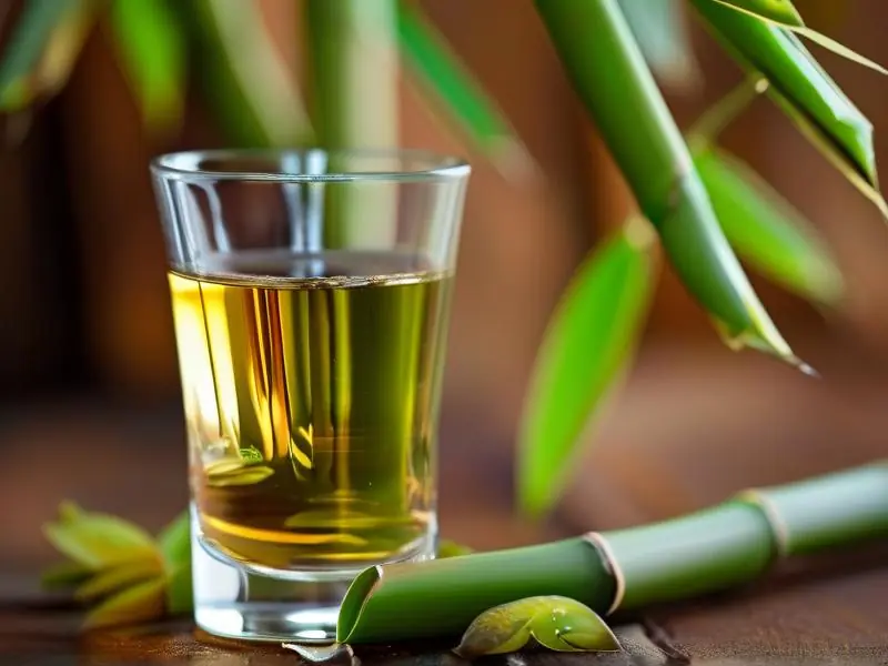 新鲜竹子和竹酒的展示