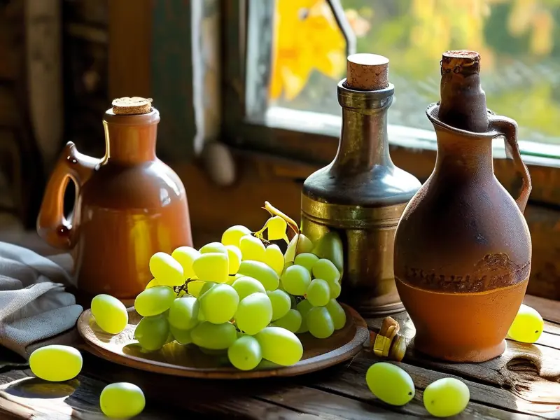 自酿葡萄酒制作原料和工具摆放