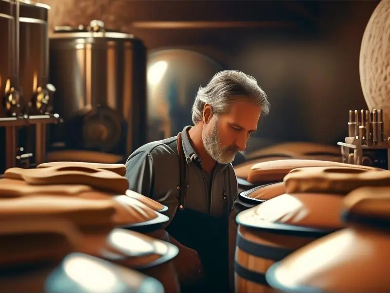 酿酒师检查酒醅