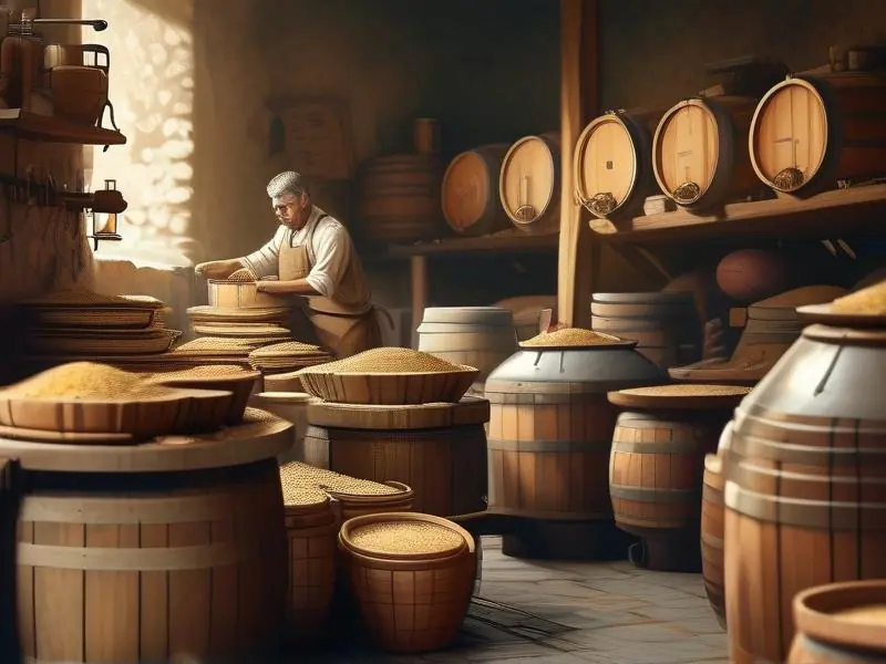 酿酒师在传统酒坊中酿造美酒