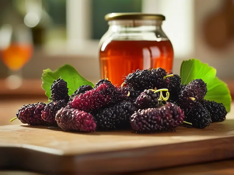 家庭自制桑葚酒原料与成品展示