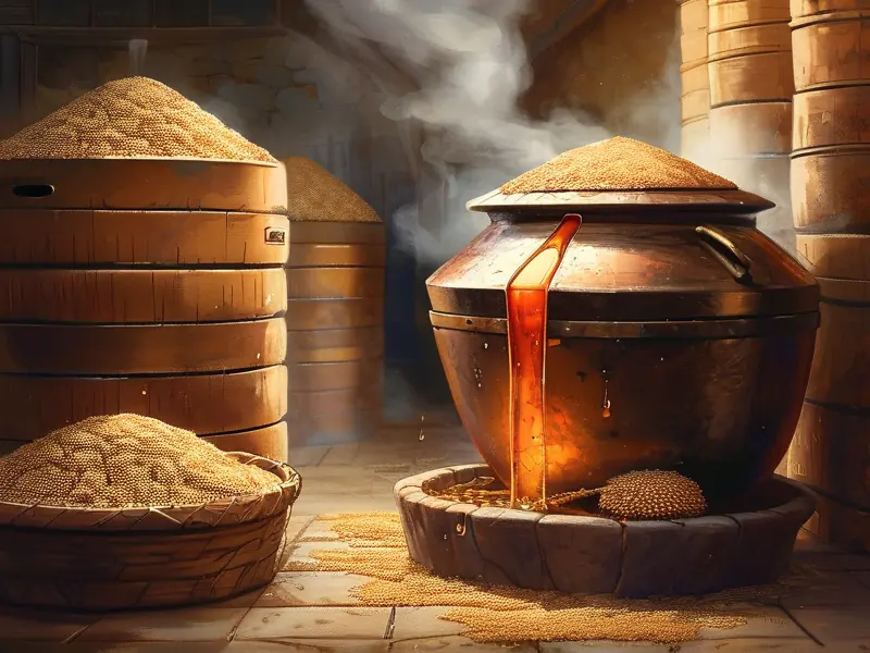 传统高粱酒蒸馏过程实拍图