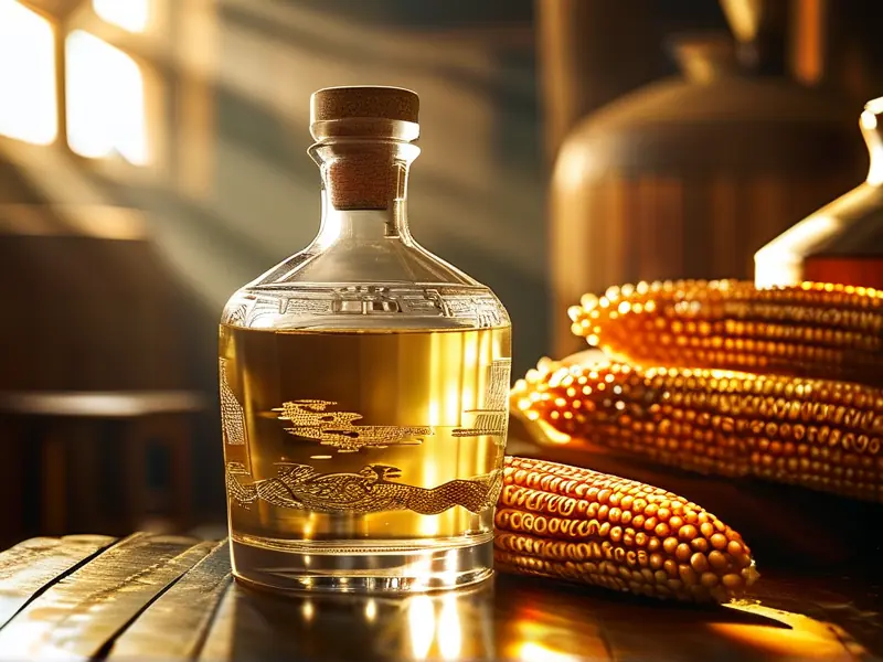 玉米与酿制完成的白酒对比展示图