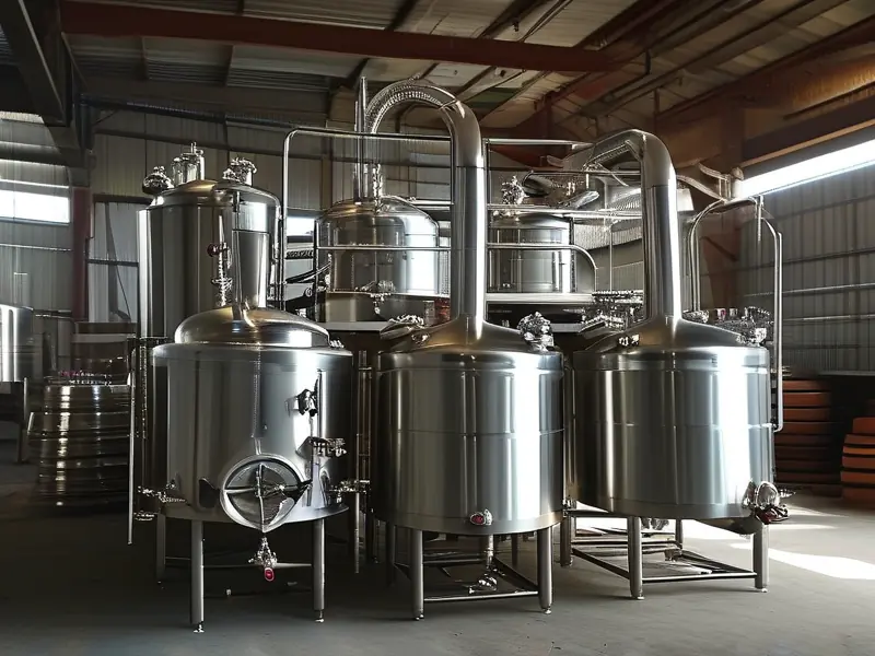 300斤不锈钢酿酒设备在车间工作场景