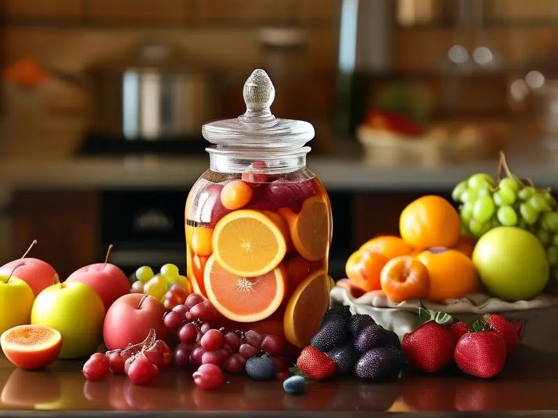 多种新鲜水果混合准备酿制百果酒