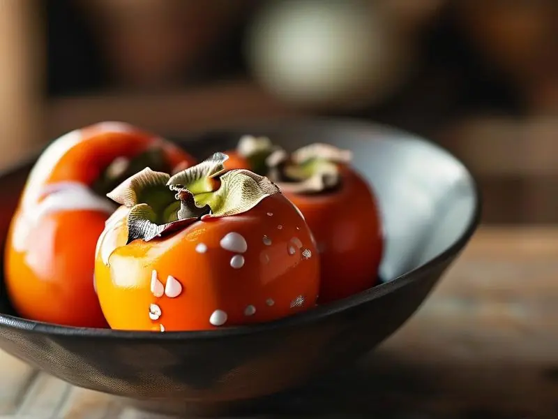 白酒浸泡催熟中的柿子特写