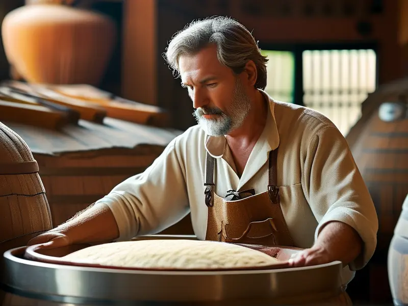 酿酒师检查白酒发酵过程