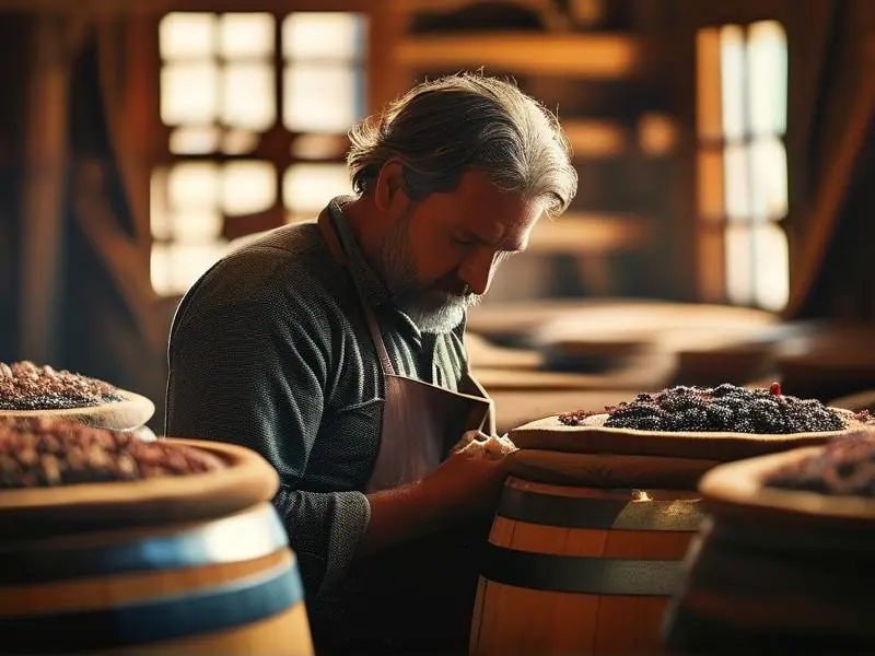 酿酒师检查白酒发酵过程