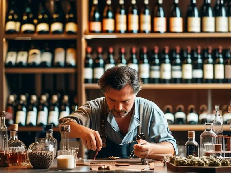 专业酿酒师进行白酒勾兑技术操作