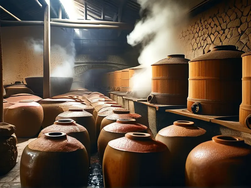 白酒固态发酵工艺实景:工人操作传统发酵过程