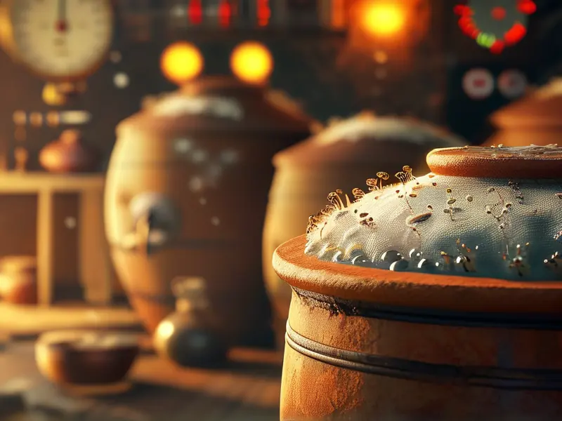 白酒发酵过程实拍图展示酒醅状态与温度监控