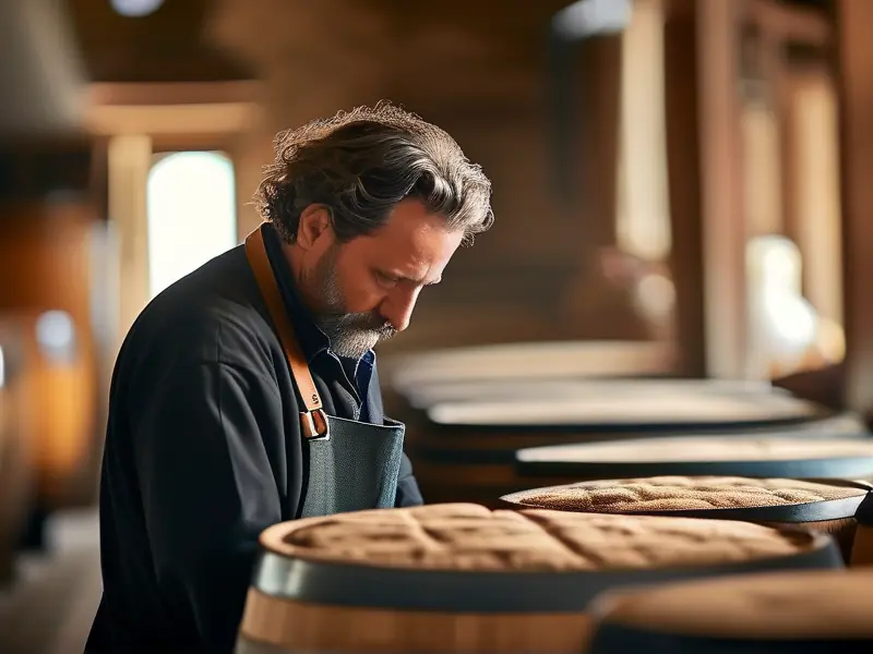 专业酿酒师检查白酒发酵过程