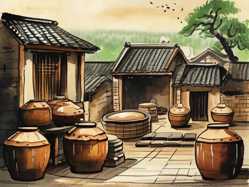 中国传统白酒酿造工艺历史场景图