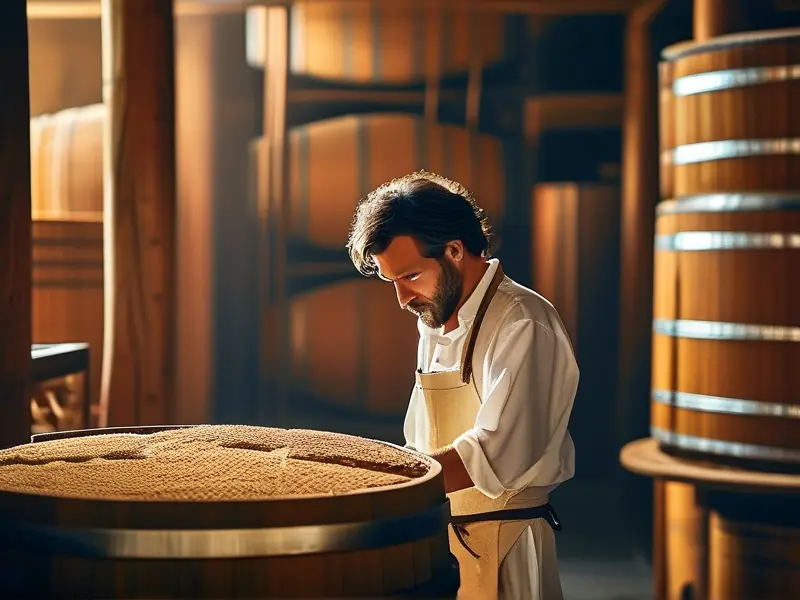 酿酒师检查白酒发酵过程