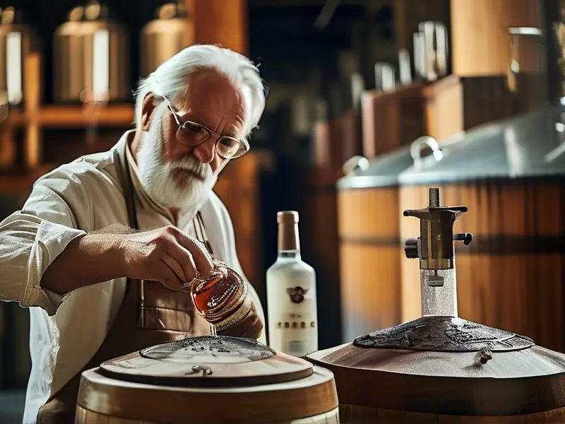 酿酒师在实验室中进行白酒勾兑