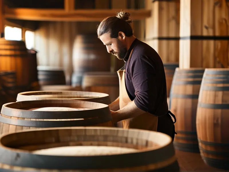 酿酒师检查包谷酒发酵过程